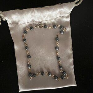 9" Black Beads w/Faux Gold Chain Fashion Bracelet for ankle or large wrist